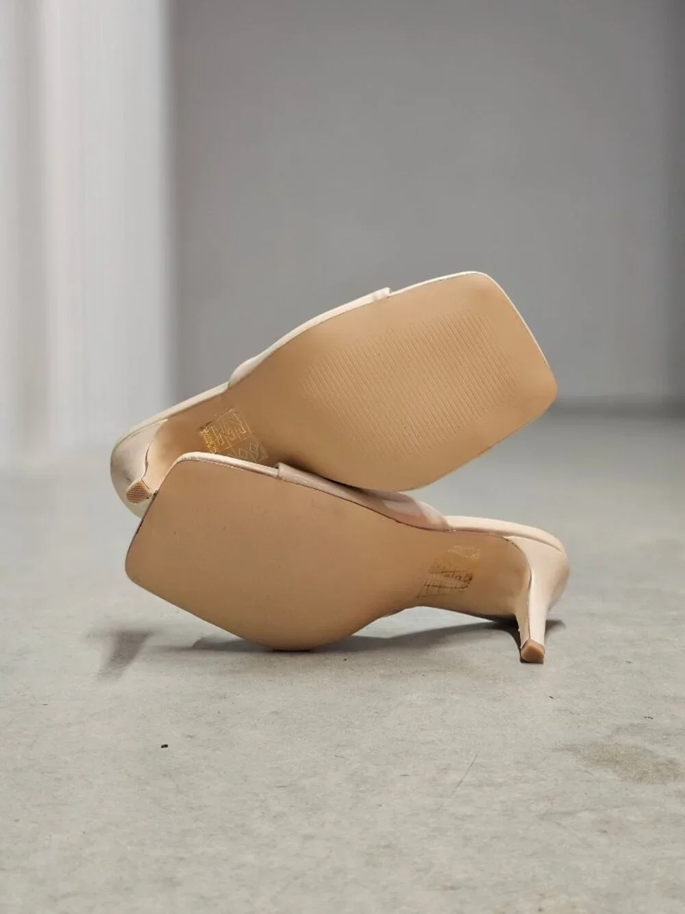 Nude Open-Toe Patent Leather High Heel Mules With Square Toe Design For Women